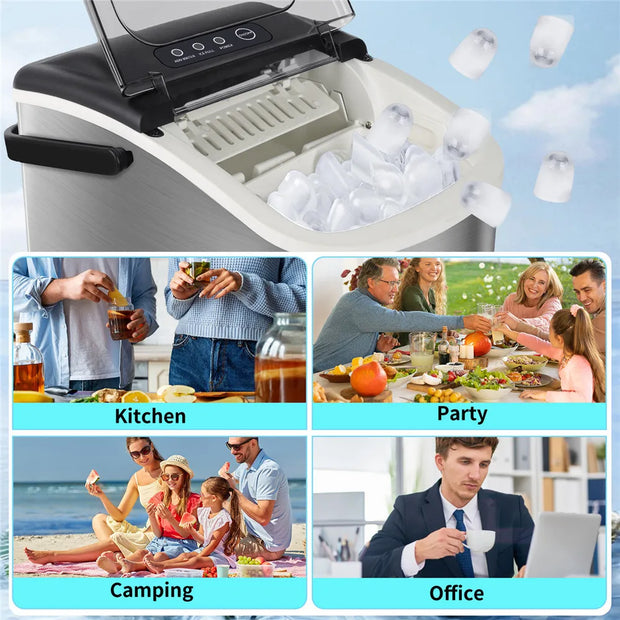 Electric Ice Maker 12Kg/24H 6 Minutes/9Pcs Ice Cubes Kitchen Appliances Electric Cubes Professional Ice Machine for Home Coffee