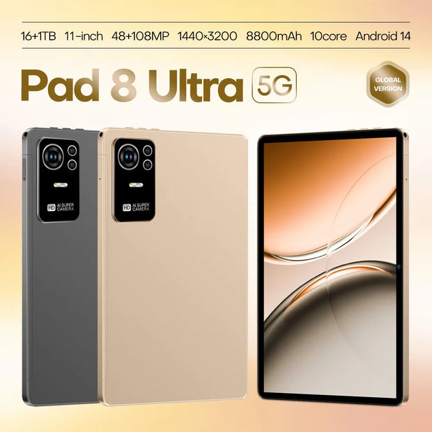 Original Pad 8 Ultra 11 Inch 16GB RAM 1TB ROM tablet Android 14 Core Pad Tablet PC Phone Dual Wifi tablette android 8800mah