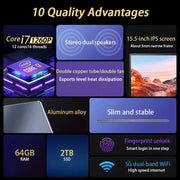 NEW S3 Computer 15.6 Inch Intel Core i9-12900H/i7-8750H Por Laptop 2*DDR4 2*M.2 64GB 2TB SSD  Windows 11 Fingerprint Unlock 60Hz