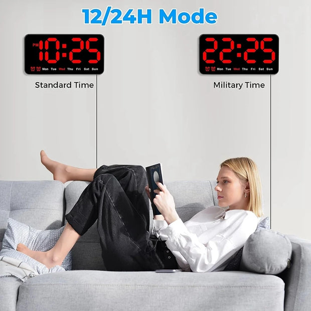 Digital Wall Clock, 9Inch LED Digital Clock Large Display With 12/24H, Big Digits,Small Silent Wall Clock Durable (Red)