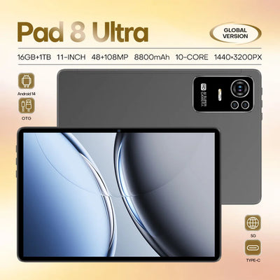 Original Pad 8 Ultra 11 Inch 16GB RAM 1TB ROM tablet Android 14 Core Pad Tablet PC Phone Dual Wifi tablette android 8800mah