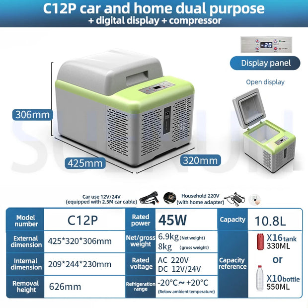 Car Refrigerator 12V/24V Truck Use Household Freezer Refrigerator Outdoor Camping Small Refrigerator Compressor Refrigeration