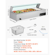 SucceBuy Commercial Food Warmer Electric Stainless Steel Steam Food Warmer with Glass Cover 3-Pan Countertop Buffet Bain Marie