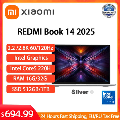 XIAOMI Redmi Book 14 2025 Laptop Intel Core 5 210H 220H 14"Inch 2.2/2.8K 120Hz RAM 32GB SSD 1TB Notebook Ultrabook Computer PC