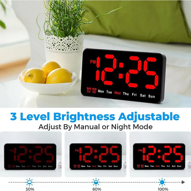 Digital Wall Clock, 9Inch LED Digital Clock Large Display With 12/24H, Big Digits,Small Silent Wall Clock Durable (Red)